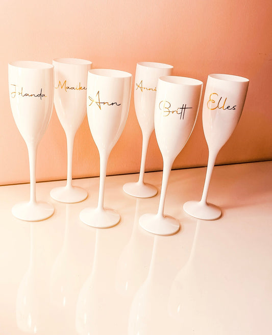 Champagne flute met naam horizontaal