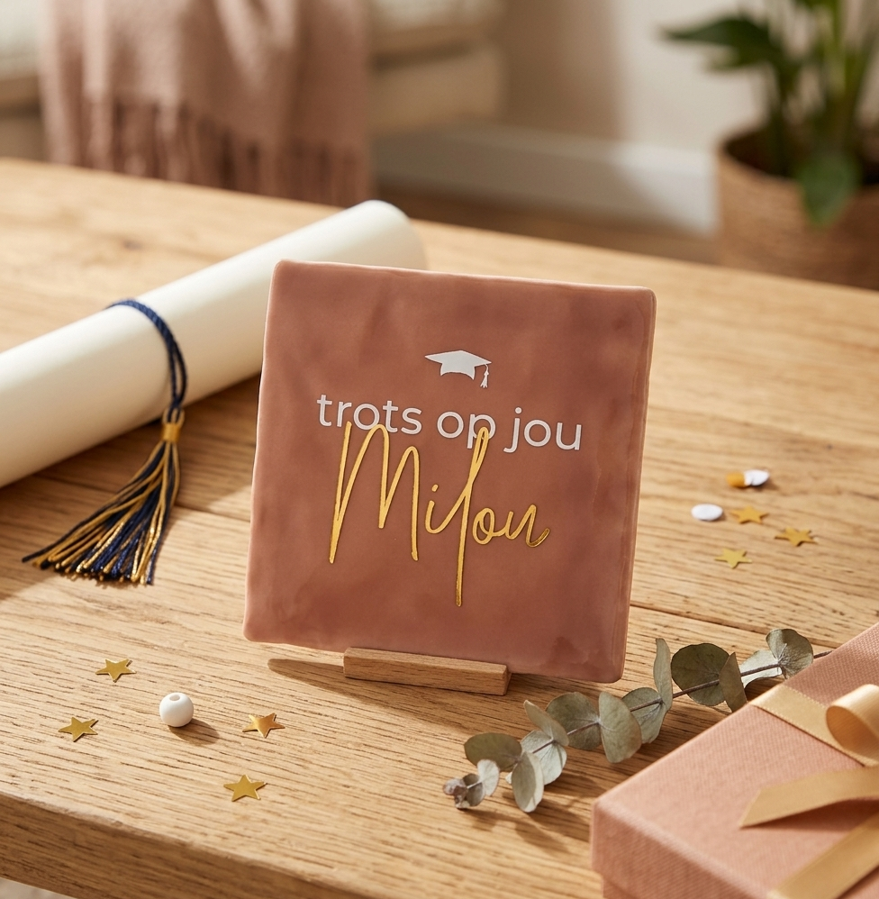 Tegeltje met naam - trots op jou (geslaagd)